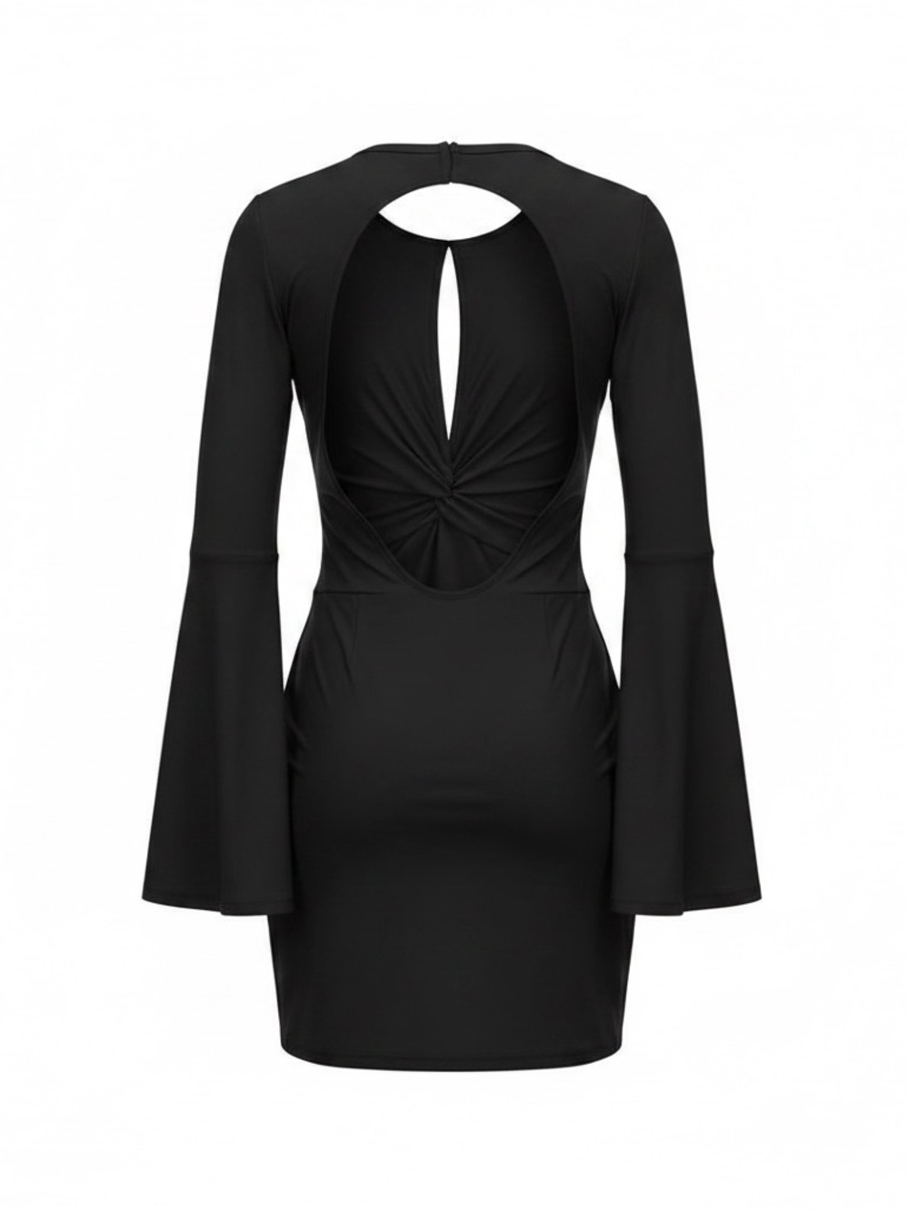 Black Long Sleeve Open-Back Tunic Dress
